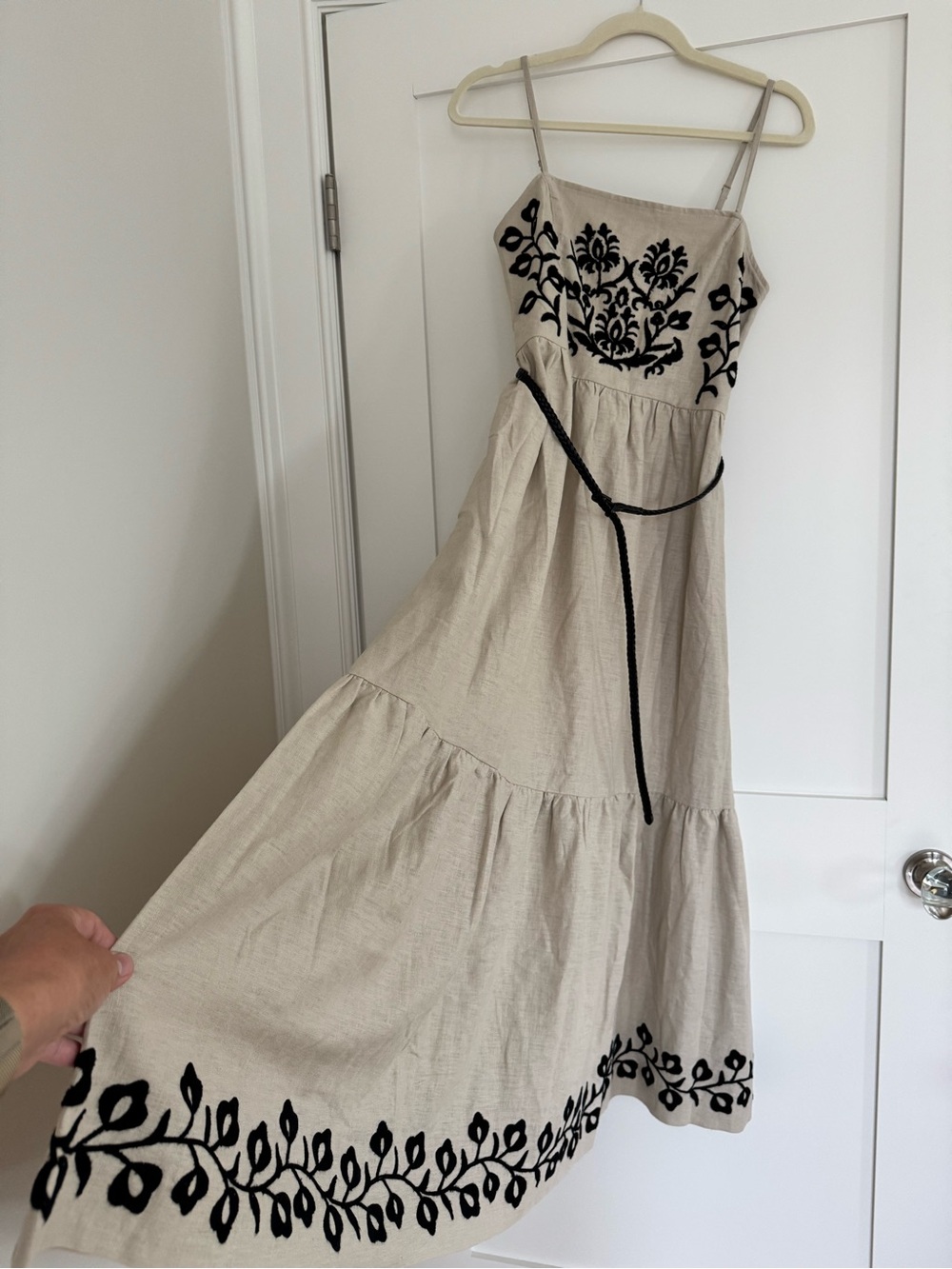 Lucky Brand Embroidered belted tiered linen maxi dress - Picture 2 of 11